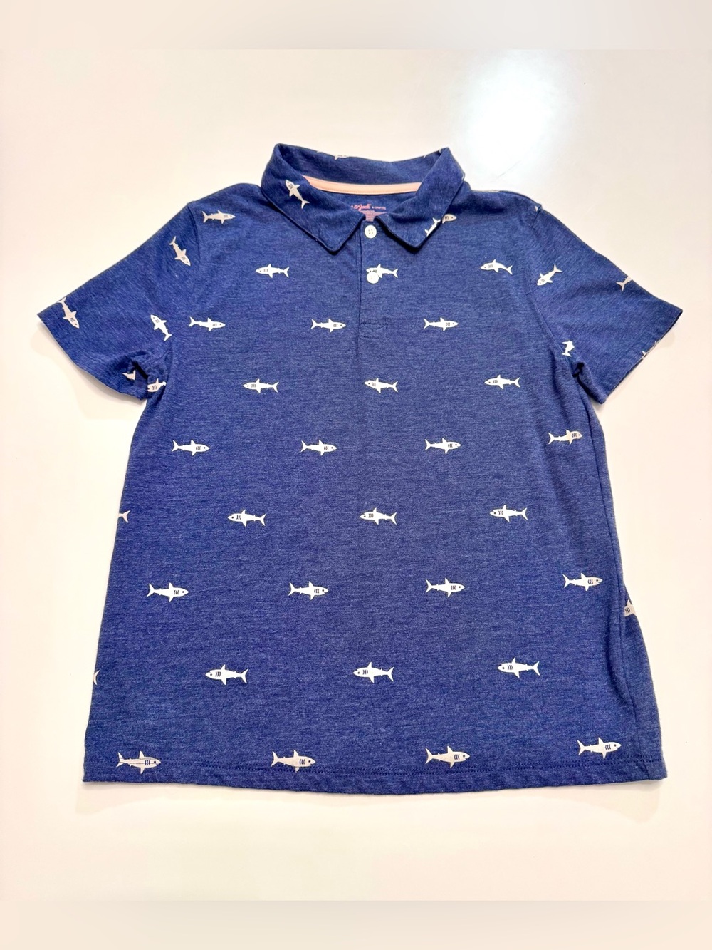 Cat & Jack Boys Navy Shark Print Polo Shirt, size L (10-12)